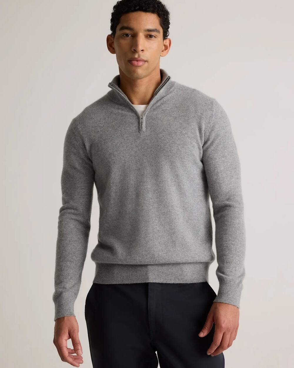 Men's Quince Heather Grey Mongolian Cashmere Quarter Zip Sweater, Medium